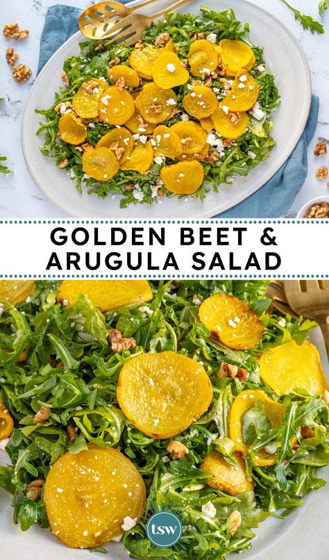 Golden Beet Salad Recipes, Yellow Beet Salad, Golden Beet Recipes, Beet And Arugula Salad, Golden Beets Recipe, Golden Beet Salad, Golden Beets Salad, Raw Salad Recipes, Roasted Golden Beets