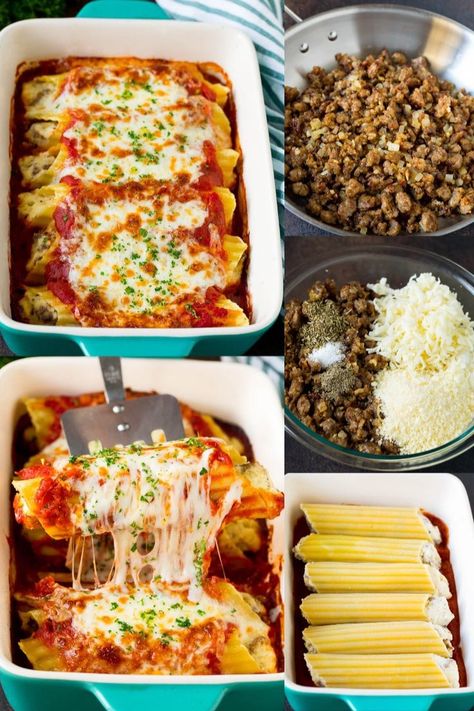 Meat Manicotti Recipe, Sausage Manicotti Recipe, Easy Manicotti Recipe, Baked Manicotti, Manicotti Recipe, Meat Sauce Recipes, Italian Sausage Recipes, Pasta Dinners, Yummy Pasta Recipes