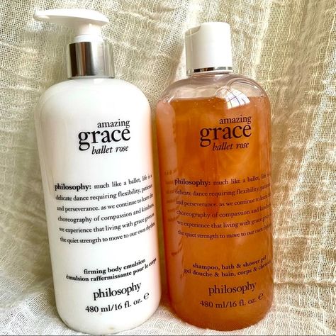 amazing grace ballet rose firming body emulsion&shower gel full sizes Philosophy Amazing Grace Ballet Rose, Amazing Grace Ballet Rose, Rose Lotion, Rose Shampoo, Firming Body Lotion, Body Self Care, Philosophy Amazing Grace, Amazing Grace, Bath Shower