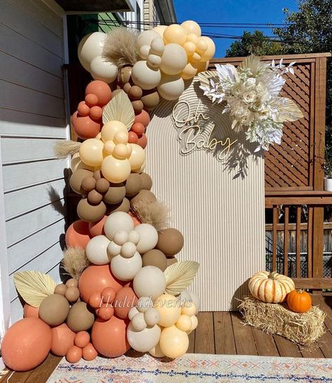 Neutral Fall Gender Reveal, A Lil Pumpkin Is On The Way, A Pumpkin Is On The Way Decor, Boy Baby Shower Fall Theme, Little Pumpkin Balloon Arch, A Little Pumkin Is On The Way Baby Shower Theme, Fall Baby Shower Backdrop Ideas, Fall In Love Baby Shower Theme Boy, Little Pumpkin Is On The Way