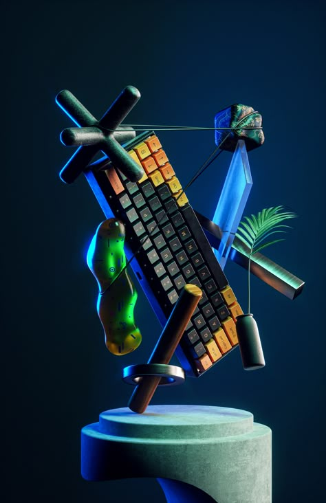 mechanical keyboard on Behance Soccer Banner Design, 3d Typography Design, Keyboard Design, Brewery Design, Product Visualization, Cinema 4d Tutorial, Creative Advertising Design, Instagram Template Design, Motion Design Video