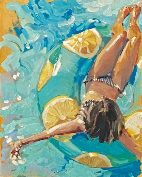 Pool Drawing, Pool Art, Summer Scenes, Summer Painting, Artist Interview, Water Art, Floating In Water, Summer Art, Woman Painting