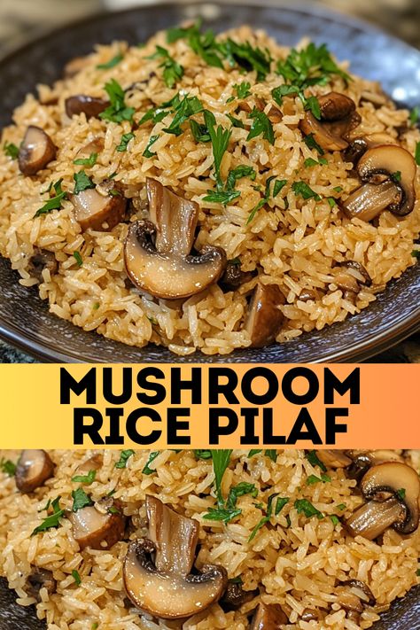 Mushroom Rice Pilaf is a delightful and simple side dish that elevates any meal with its savory blend of sautéed mushrooms, onions, and… Healthy Flavored Rice Recipes, Mushroom Pilaf Rice, Wild Rice Pilaf Instant Pot, Sides Dishes Rice, Rice With Mushrooms Side Dishes, Healthy Rice Pilaf, Brown Rice Dishes Healthy, Mushrooms And Wild Rice, Indian Rice Pilaf