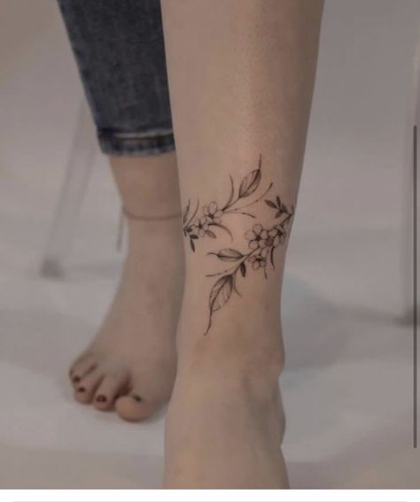 Leaves Around Ankle Tattoo, Fineline Leg Tattoo, Ankle Floral Tattoo, Vine Ankle Tattoo, Ankle Vine Tattoo, Vine Leg Tattoo, Ankle Wrap Tattoo, Floral Ankle Tattoo, Vine Foot Tattoos