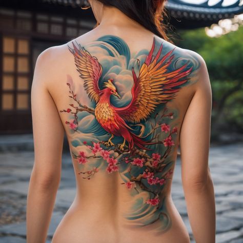 Asian Style Phoenix Tattoo, Phoenix Reference, Elaborate Tattoos, Nicole Tattoo, Tato Phoenix, Phoenix Back Tattoo, Japanese Phoenix Tattoo, Fenix Tattoo, Tattoo Japanese Style