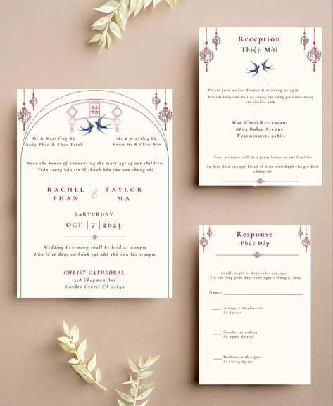 I Wedding Invitations Vietnamese, Bilingual Wedding Invitation, Vietnamese Wedding Invitation, Chinese Invitation, Simple Wedding Invitations Rustic, Asian Wedding Invitations, Bilingual Wedding, Chinese Wedding Invitation, Wedding Gate