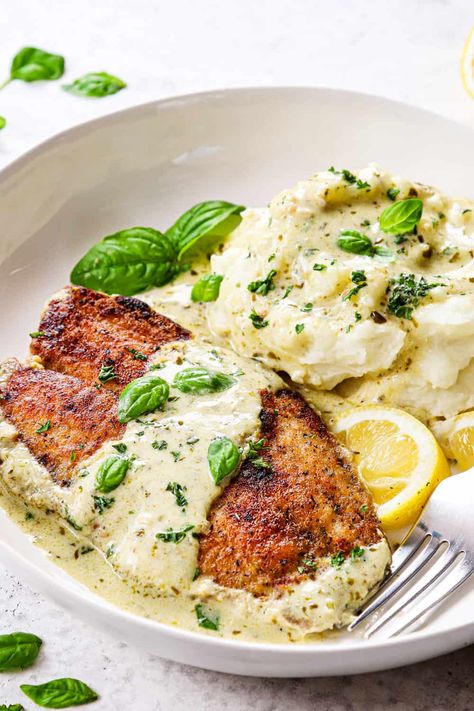 Pan Fry Tilapia, Tilapia And Pasta Recipes, Tilapia Pasta, Tilapia Sauce, Fish With Cream Sauce, Pesto Tilapia, Fried Tilapia Recipes, Seafood Night, Tilapia Dinner