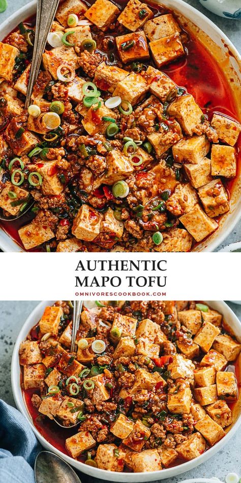 An easy mapo tofu recipe that creates the authentic taste of China and features soft tofu cooked in a rich, spicy, and savory sauce that is full of aroma. Serve it over steamed rice for a quick, delicious and healthy weekday dinner! Mapo Tofu Recipe Easy, Tofu Dinner Recipes, Asian Potluck, Best Tofu Recipes, Mapo Tofu Recipe, Tofu Recipes Easy, Soft Tofu, Asian Dinner, Asian Dinners