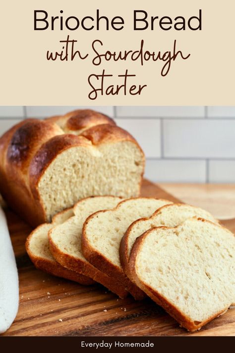 This Brioche Bread with Sourdough Starter recipe yields a soft, fluffy loaf perfect for Thanksgiving! Made with an active sourdough starter or discard and fermented overnight using the tangzhong method, it’s mixed with butter in a stand mixer. Ideal for sandwiches, French toast, and freezer-friendly for later use! Discard Sandwich Loaf, Sourdough Discard Brioche Bread, Sourdough Soft Bread, Sourdough Brioche Bread Recipe, Overnight Sourdough Sandwich Bread, Sourdough Active Starter Recipes, Active Starter Recipes, Sourdough Brioche Bread, Sourdough Loaf Bread Recipe