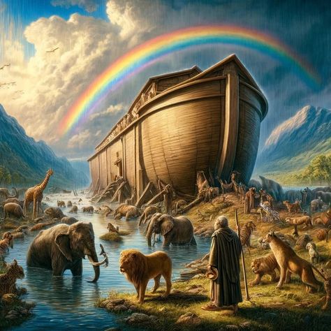 Search Noah’s Ark Art, Noah's Ark Rainbow, Noah Bible, Noah And The Ark, Jewish Artwork, Jesus Background, Noah Ark, Biblical Stories, Daniel And The Lions