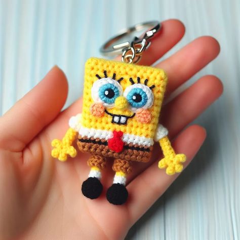 Spongebob Crochet Keychain, Spongebob Amigurumi Free Pattern, Crochet Nickelodeon, Crochet Spongebob Pattern Free, Spongebob Crochet Pattern, Spongebob Amigurumi, Spongebob Crochet, Spongebob Keychain, Crochet Spongebob