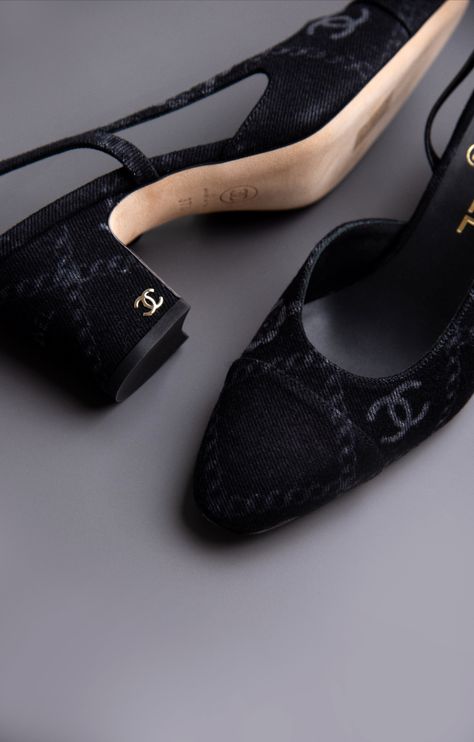 Chanel Black CC Slingbacks Chanel Denim Slingback, Chanel Slingback Flats, Chanel Slingback Shoes, Chanel Denim, Chanel Slingback, Slingback Flats, Slingback Shoes, Slingbacks, Chanel Black