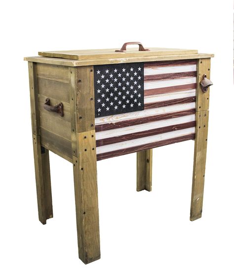 PRICES MAY VARY. The wooden ice chest features a painted American Flag with a Rustic antique finish Cooler contains an insulated, galvanized steel liner to keep drinks cold Comes equipped with drainage spout and bottle opener Holds approximately 64 cans and ice Perfect for patios, parties, cookouts, decks, and pool areas Wooden Cooler Stand, Wooden Ice Chest, Wooden Cooler, Deck Or Patio, American Flag Photos, Cooler Stand, Patio Cooler, Wooden Patio, Wooden Patios