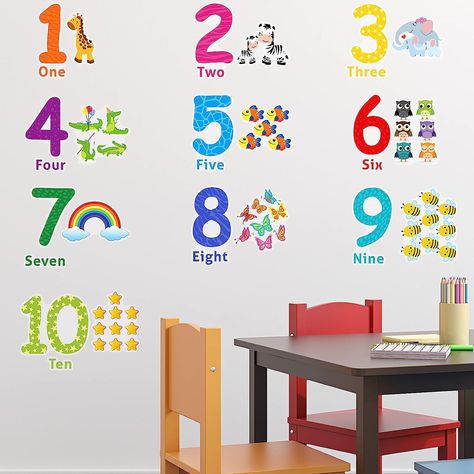 Receive 3 sheets learning children wall decals, and each sheet is about 11 x 10.2 inches/ 28 x 26 cm; These educational wall stickers include 1-10 ten numbers which combine cartoon animals, enough to decorate children's rooms or classrooms. Classroom Stickers, Alphabet Wall Decals, Stickers Alphabet, Baby Wall Stickers, Abc Wall, Living Room Playroom, Number Wall, Alphabet Wall, Stickers For Kids