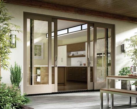 What is a Four Panel Replacement Patio Door | Door FAQs Back Patio Door Ideas, Sliding Exterior Doors, Large Patio Doors, Double Sliding Patio Doors, Sliding French Doors Patio, Replacement Patio Doors, Glass Wall Systems, Sliding Doors Exterior, Sliding French Doors