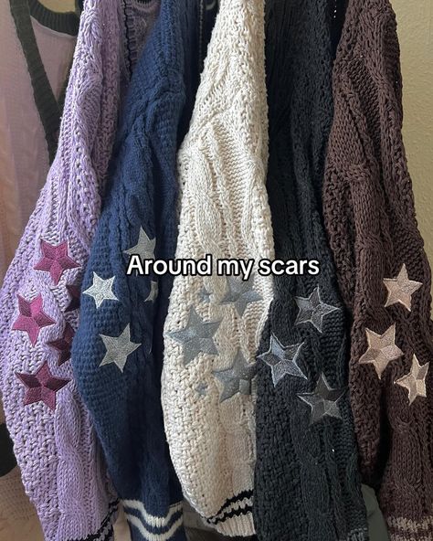 The star patch set of cardigans from Ari Embroidery Studio, shop link in bio✨ #erastour #erastour #cardigan #youdrewstarsaroundmyscars #fyp #taylorswift #swiftie #swifttok Cardigan Eras Tour, Cardigan Astethic Taylor Swift, Taylor Swift Cardigan Stars, Taylor Swift's Cardigan, Red Star Cardigan, Star Cardigan, Embroidery Studio, Cardigan Outfits, The Star