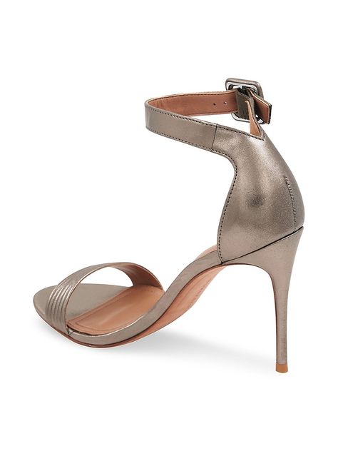 Leather Upper Round Toe Adjustable Pin-Buckle Closure Lining: Leather Padded Insole Leather Sole Imported Size Heel, About 3.5" (89mm). Center Core - W Trend Shoes > Saks Off 5th. Bcbgmaxazria. Color: Pewter. Size: 7. Pewter Heels, Trend Shoes, Sandals On Sale, Stiletto Sandals, Sandals For Sale, Trending Shoes, Ankle Strap, Leather Upper, On Sale