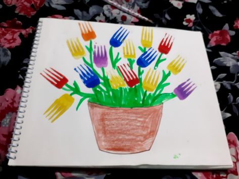 Fork Painting/ Activity for kids Fork Printing Activity, Fork Art For Kids, Fork Printing, Foundation Classroom, Fork Painting For Kids, Painting Activity For Kids, Fork Painting, Plastic Spoon Art, Color Art Lessons