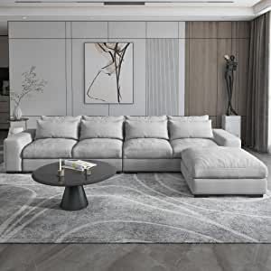 JACH 150in Sectional Sofa Couch, Feather Filled Wide Reversible Chaise, L Shaped Couch Set with Ottoman Modular Sofa for Living Room, Apartment, Home, Hotel (Light Grey) Dubai Apartment, Couch With Ottoman, Living Room Apartment, Couch Set, Room Apartment, Beautiful Sofas, Sectional Sofa Couch, Modular Sectional Sofa, Linen Sofa