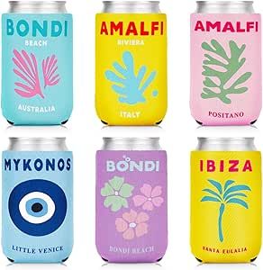 Whaline 12Pcs Summer Beer Can Sleeves 12oz Preppy Travel Can Cooler Covers 6 Designs Neoprene Insulated Beer Thermocoolers for Beverages Bottles Decor Party Favors, 5.1 x 2.8 in Beer Can Design, Amalfi Beach, Preppy Travel, Summer Beer, Flight Centre, Beer Cooler, Store Organization, Can Cooler, Beer Can