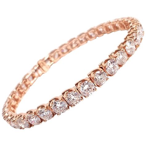 18.00 Carat Round Diamond 18 Karat Rose Gold Four Claw Line Tennis Bracelet Collares Aesthetic, Rose Gold Bracelet Set, Of White Color, Rose Gold Cuff Bracelet, Diamond Bracelet Design, Bracelet Tennis, Heritage Jewellery, Diamond Tennis Bracelet, Claw Setting