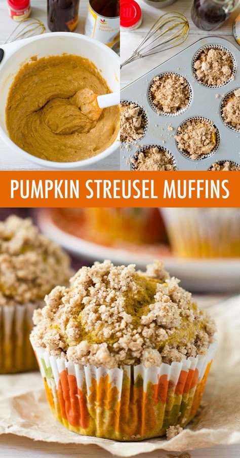 Moist and tender muffins made with real pumpkin and all the warm flavors of fall, topped with an irresistible pumpkin spice streusel. #freshaprilflours #pumpkin #muffins #pumpkinmuffins Hearty Muffins, Pumpkin Streusel, Pumpkin Streusel Muffins, Muffins Blueberry, Muffins Gluten Free, Savory Pumpkin Recipes, Pumpkin Recipes Easy, Streusel Muffins, Muffin Streusel