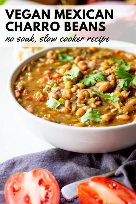 Pinto Beans In Instant Pot, Crock Pot Vegan, Mexican Charro Beans, Beans In Instant Pot, Mexican Beans Recipe, Charro Beans, Wholly Guacamole, Beans In Crockpot, Pinto Bean Recipes