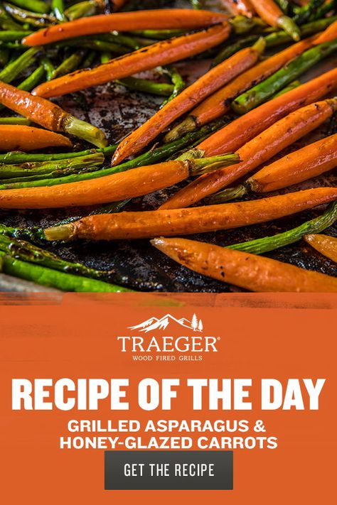 Traeger Grilled Asparagus and Honey-Glazed Carrots Traeger Carrots, Traeger Veggies, Traeger Sides, Traeger Ideas, Honey Glazed Carrots Recipe, Grilled Side, Glazed Carrot, Steak Marinades, Grilling Vegetables