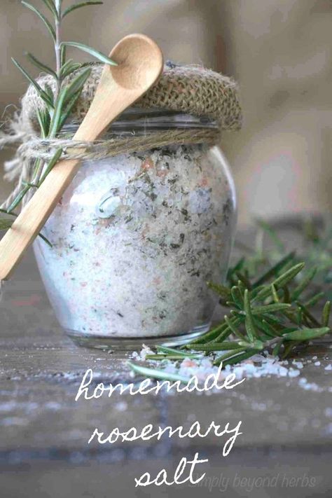 Rosemary salt is an easy way to turn your freshly harvested rosemary into a small jar full of flavor and aroma that highlights any dish. Rosemary Salt Recipe, Diy Hostess Gifts, Infused Salt, Flavored Salts, No Salt Recipes, Homemade Spices, Spices And Herbs, Small Jars, Jar Gifts