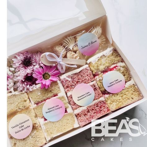 Wedding cake tasting boxes 🌸🌸🌸🌸 We carefully crafted these cake slices, using the best ingredients and all from scratch 🤍🤤 Wedding season is here! DM to get your free consultation #cakes #cakesamples #weddingcaketasting #weddingcake #caketasting To Go Cake Boxes Wedding Favors, Wedding Cake Tasting Boxes, Cake Tasting Boxes, Cake Samples, Cake Slice Boxes, Cake Flavours, Wedding Cake Tasting, Baking Kits, Cake Slices