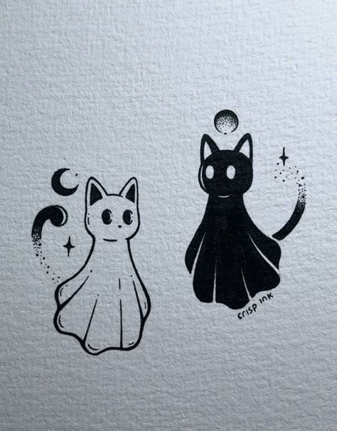 Matching Tattoos Ideas For Best Friends, Cute Matching Tattoos, Matching Friend Tattoos, Bestie Tattoo, Black Cat Tattoos, Ghost Tattoo, Bff Tattoos, Doodle Tattoo, Cat Tattoo Designs