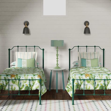 Black Metal Bed Green Walls, Emma Metal Bed, Green Iron Bed, Green Metal Bed, Black Metal Bed Frame Green Walls, Green Metal Bed Frame, Green Cast Iron Bed Frame, Grey Room Ideas Bedroom, Emerald Green Bedrooms