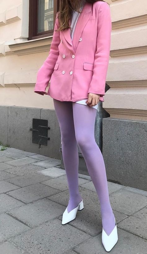 Pastel Tights Outfit, Lilac Tights Outfit, Lavender Tights Outfit, Christmas Pink Outfit, Hot Pink Tights Outfit, Pink Pantyhose Outfit, Colorful Stockings Outfit, Colored Socks Outfit, Colored Tights Outfit Aesthetic