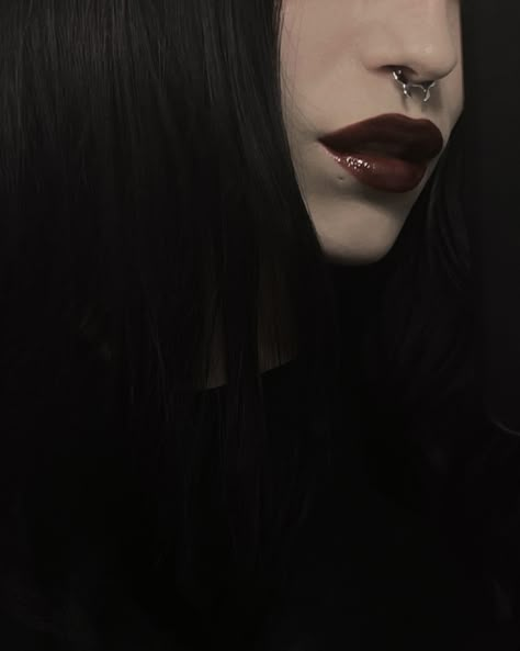 Romantic Goth, Black Hair, Piercings, Hair, Red, Black