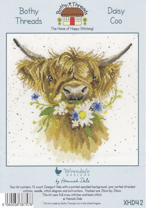 Bothy Threads, Wrendale Designs, Counted Cross Stitch, Cross Stitch Patterns, Hand Sewing, Cow, Daisy, Cross Stitch, Bee