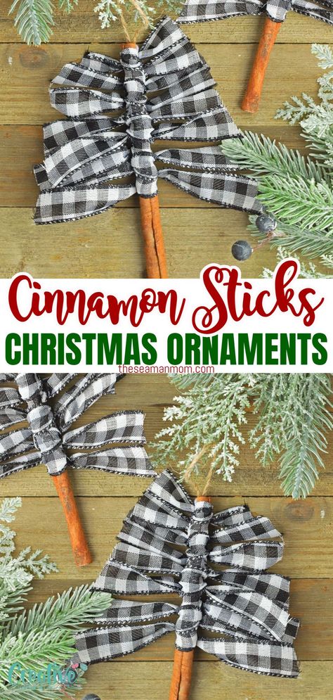 These cute cinnamon stick ornaments are easy to make for the holiday season, and are a nice addition to any Christmas decoration collection. Decorate your whole house with these quick and easy cinnamon stick Christmas tree ornaments. These decorations go perfectly with any type of Christmas decorations. via @petroneagu Cinnamon Stick Christmas Tree, Cinnamon Stick Ornaments, Easy Holiday Decor, Cinnamon Sticks Ornaments, Stick Ornaments, Cinnamon Sticks Christmas, Diy Cinnamon, Ribbon Christmas Tree, Cinnamon Ornaments