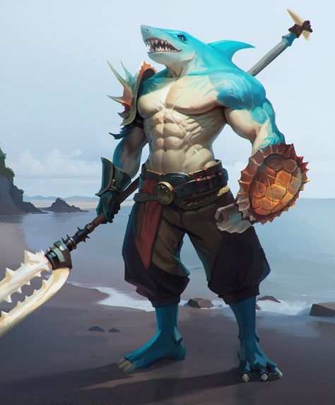 ArtStation - Shark Warrior Dnd Sharkfolk, Shark Man Art, Anthro Shark, Shark Character Design, Shark Warrior, Water Warrior, Water Kingdom, Pathfinder Character, D D Character Ideas