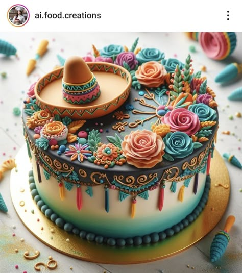 Guys Cake Ideas, Mexican Themed Birthday Cake, Mexican Cake Ideas Birthdays, Cantarito Cake, Mexican Cake Decoration, Mariachi Cake, Mexican Birthday Cake, Mexico Cake, Mexican Theme Cake