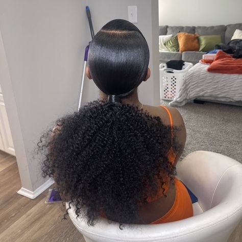 Side Part Low Curly Ponytail Black Women, Slick Back Puffy Ponytail Weave, 2 Curly Buns With Swoop, Side Swoop Curly Ponytail, Swoop With Puff, Puffy Slick Back Ponytail, Side Swoop Ponytail Weave Curly, Hairstyles With A Swoop, Curly Ponytail With Swoop