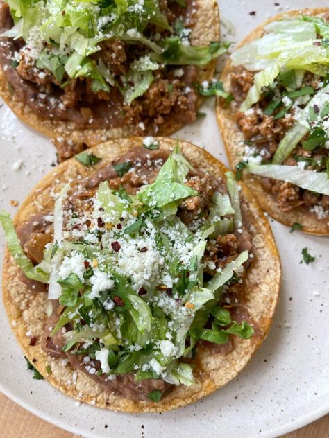 Ground Turkey Tostadas - onebalancedlife.com Ground Turkey Tostadas, Turkey Tostadas, Recipe Ground Turkey, Tostada Recipe, Tostadas Recipe, Creamy Jalapeno Sauce, Tostada Recipes, Main Recipes, Ground Turkey Tacos