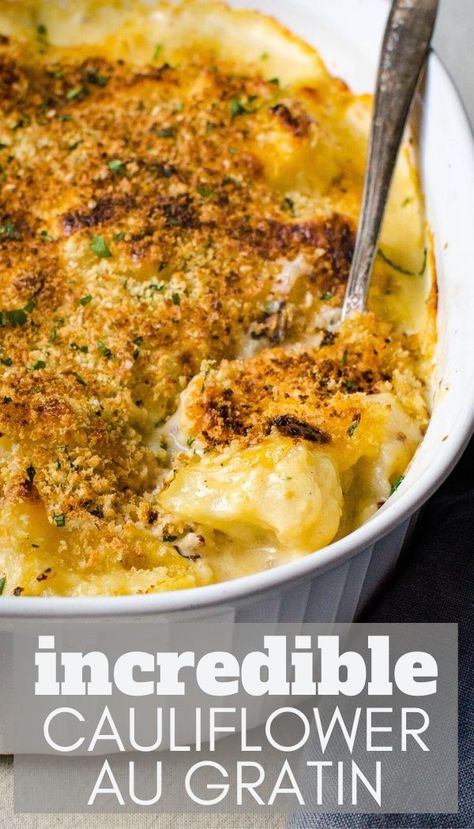 Cauliflower Au Gratin Recipes, Cauliflower Mornay, Easy Cauliflower Casserole, Easy Cheesy Cauliflower, Cauliflower Au Gratin, Barbecue Dinner, Casserole Side Dishes, Savory Sides, Au Gratin Recipes