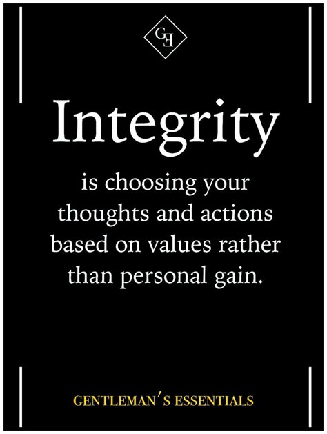 Integrity is choosing your thoughts and actions based on values rather than personal gain. #BusinessOwnerMindset https://www.facebook.com/HollowayJamesA/ Integrity Quotes, One Night Stand, A Quote, Daily Quotes, The Words, Great Quotes, Wisdom Quotes, Inspirational Words, Words Quotes