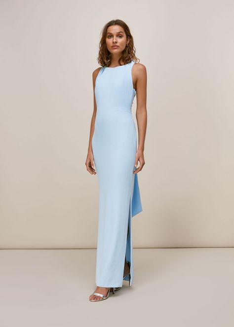 Buy Pale Blue Tie Back Maxi Dress from whistles.com. Free UK Shipping & Returns. Modern and minimal, this maxi dress makes for an effortless statement. Featuring feminine details, including a tie back and fitted full-length silhouette, it is flattering and easy to style. Green Suit Women, Light Blue Bridesmaids, Light Blue Formal Dress, Pale Blue Bridesmaid Dresses, Farewell Dress, Elegant Backless Dress, Dress Mood Board, Bridesmaids Looks, My Something Blue