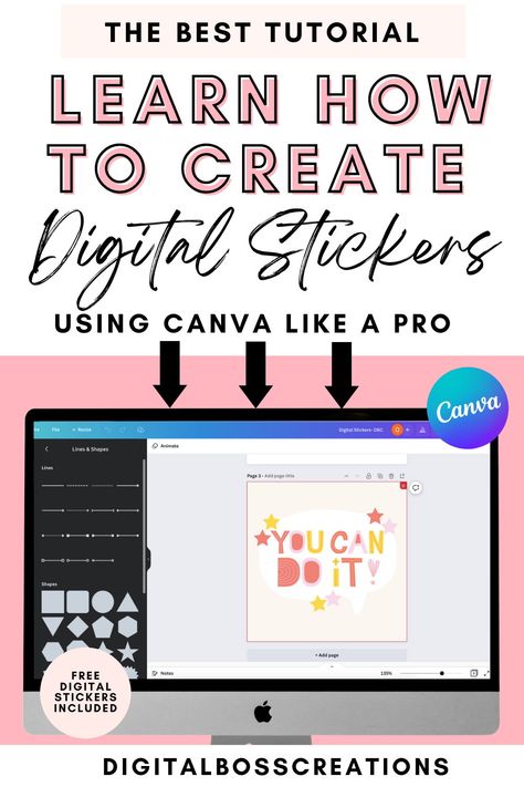 How To Create A Sticker Business, Creating Stickers In Canva, Learning To Use Canva, Create Stickers In Canva, How To Design Your Own Stickers, How To Sell Stickers Online, How To Make Planners In Canva, Diy Digital Stickers, Digital Template Ideas