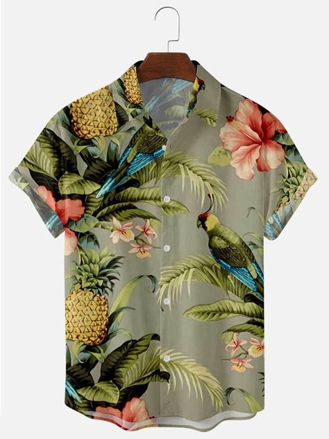 Short Sleeve Tops Casual, Style Comfortable, Vintage Hawaiian Shirts, Vintage Hawaiian, Casual Summer Shirts, Aloha Shirt, Green Print, Pattern Floral, Color Khaki