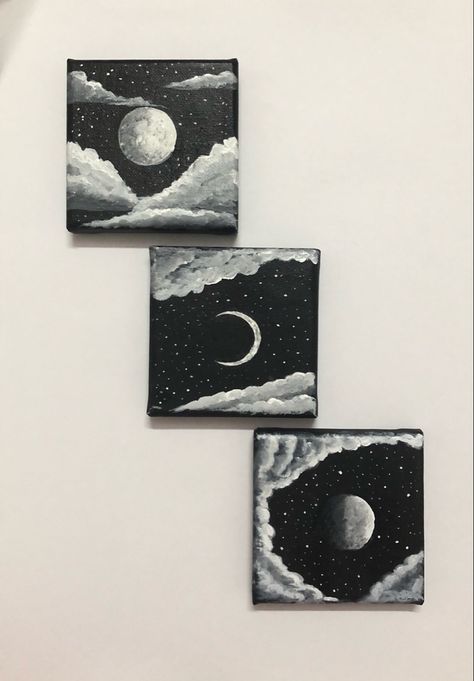 Mini Paintings Black And White, Black And White Mini Canvas Painting, Simple Painting On Black Canvas, Goth Canvas Art, Small Black Canvas Paintings Easy, Painting With Dark Colors, Simple Black Painting Ideas, Simple Goth Paintings, 3x3 Canvas Ideas