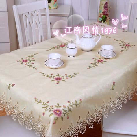 Cross stitch tablecloth Cross Stitch Tablecloth, Cheap Table, Dining Table Cloth, Crocheted Dress, Fabric Paint Designs, Pola Kristik, Table Table, Handwork Embroidery Design, Ribbon Embroidery