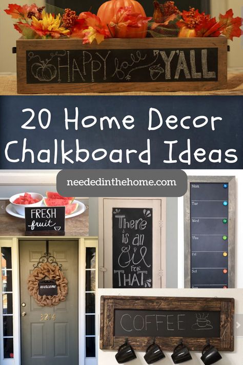 Unique Home Decor Chalkboard Ideas to decorate your house for the season. Chalkboard home decor for your kitchen, dining room and front entryway. Easy room decor ideas to try. #HomeDecor #ChalkboardDecor #chalkboardideas #homedecorchalkboard #NeededInTheHome Chalkboard Design Ideas, Chalkboard Sign Ideas, Easy Room Decor, Chalkboard Decor, Farmhouse Side Table, Chalk Lettering, Front Entryway, Chalkboard Ideas, Cute Dorm Rooms