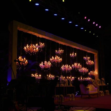 Sufi Night Decor Ideas, Sangeet Decoration Night Indoor, Indian Wedding Night, Qawwali Night, Pretty Chandeliers, Sangeet Decoration, Sufi Night, Pathway Decor, Sangeet Decor