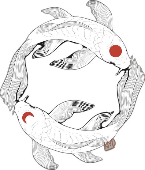 2 Koi Fish, Koi Illustration, The Sun And Moon, Sun And Moon, Koi Fish, Koi, Moon, Fish, Sun